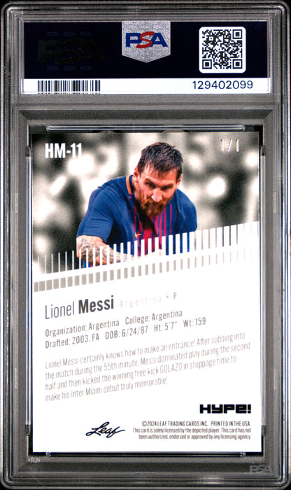 PSA 9 Lionel Messi 2024 Leaf HYPE! Metal #HM-11 Gold 1/1 Rare Trading Card