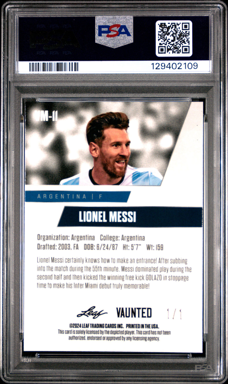 PSA 8 Lionel Messi 2024 Leaf Vaunted Metal #VM-11 Neon 1/1 Rare Trading Card Argentina