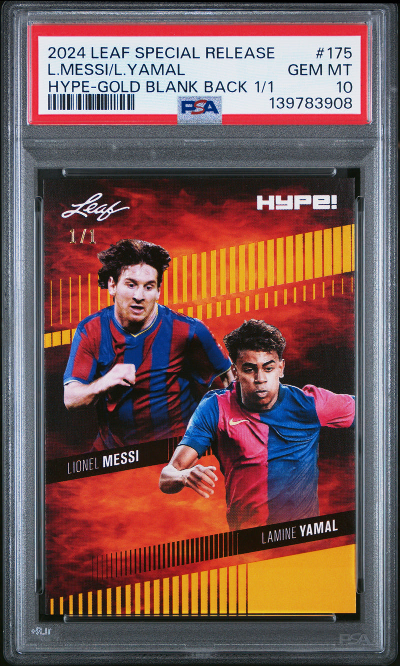 PSA 10 Lionel Messi / Lamine Yamal 2024 Leaf HYPE! #175 Gold Blank Back 1/1 RookieTrading Card Barcelona