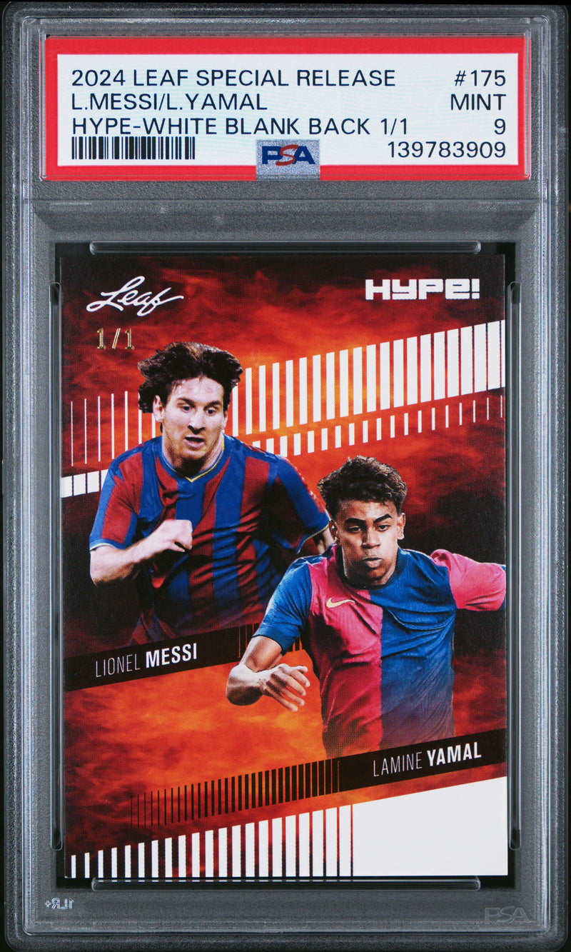 PSA 9 Lionel Messi / Lamine Yamal 2024 Leaf HYPE! #175 White Blank Back 1/1 Rookie Trading Card Barcelona