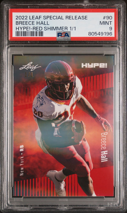 PSA 9 Breece Hall 2022 Leaf Hype! #90 Red Shimmer 1 of 1 Rookie Card