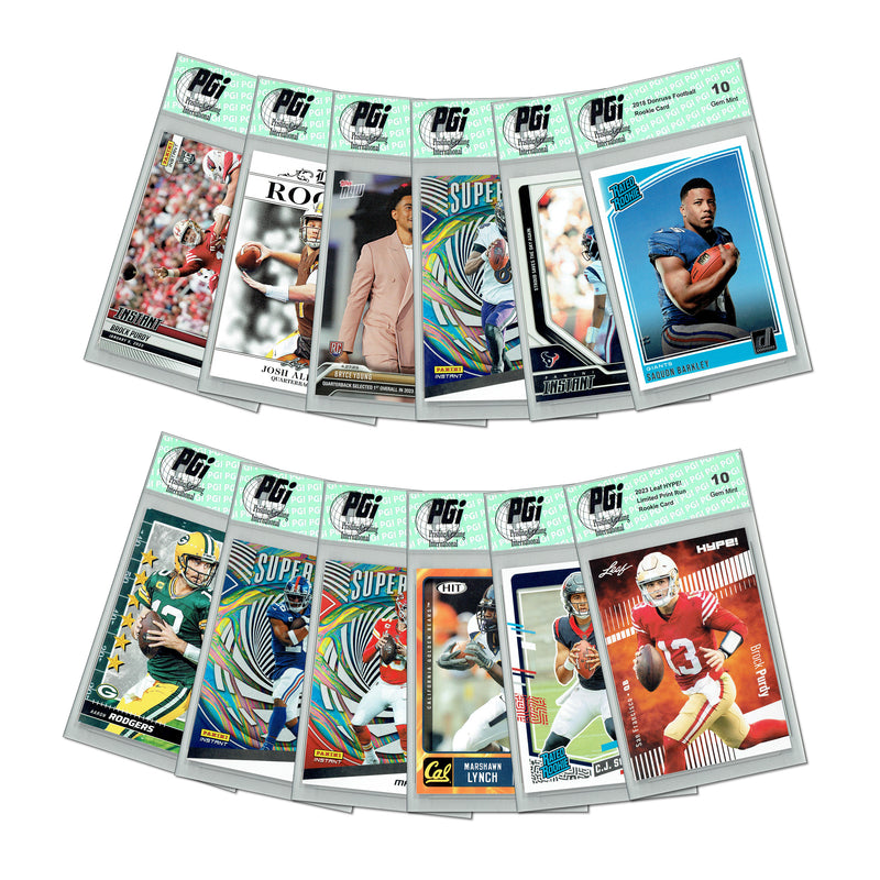 LOADED! PGI 10 Football Collector's Box: 4 Rookie Cards & Rarities - Jayden Daniels, Josh Allen, Joe Burrow, Randy Moss, & More