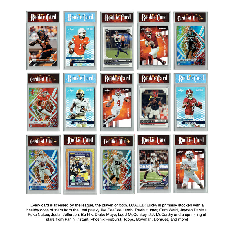 LOADED! Lucky Football Collector's Box: 4 Certified Mint Rookie & Star Cards - Joe Burrow, Jayden Daniels, Josh Allen, Travis Hunter and more