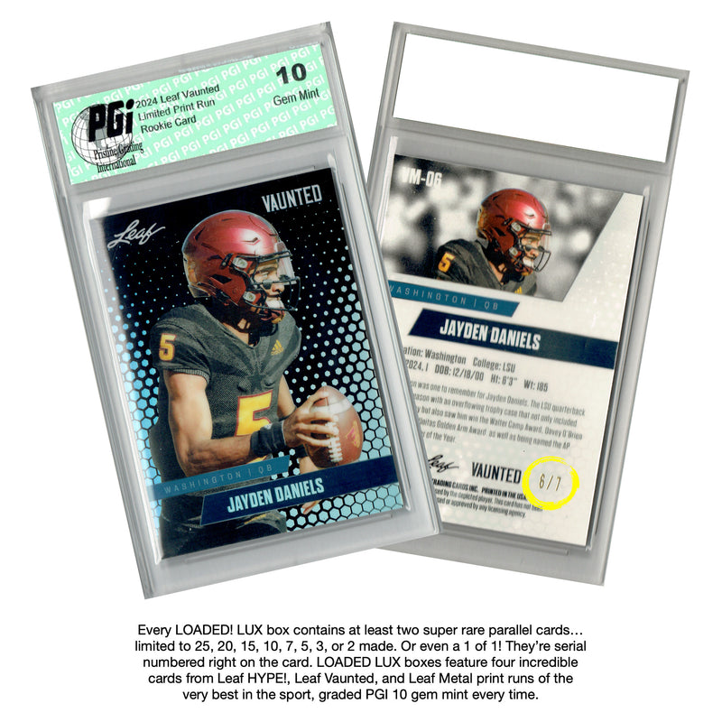 PGI 10 LOADED! LUX Football Limited Edition Collector's Box: 4 Leaf Rookie Cards & Rarities - Travis Hunter, Josh Allen, Cam Ward, Jayden Daniels, Bo Nix and more