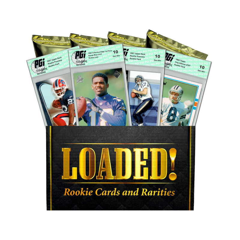 LOADED! Legends PGI 10 Football Collector's Box: 4 Rookie Cards - Randy Moss, Kurt Warner and more