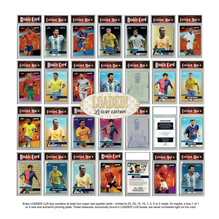 LOADED! LUX Soccer Limited Edition Collector's Box: 4 Certified Mint+ Leaf Rookie Cards & Rarities - Lamine Yamal, Lionel Messi, Pele, Cristiano Ronaldo & More