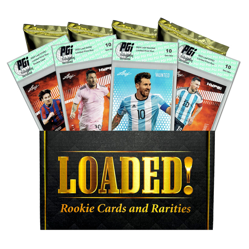 LOADED! PGI 10 Lionel Messi Soccer Collector's Box 4 Trading Cards Leaf HYPE! & Leaf Vaunted