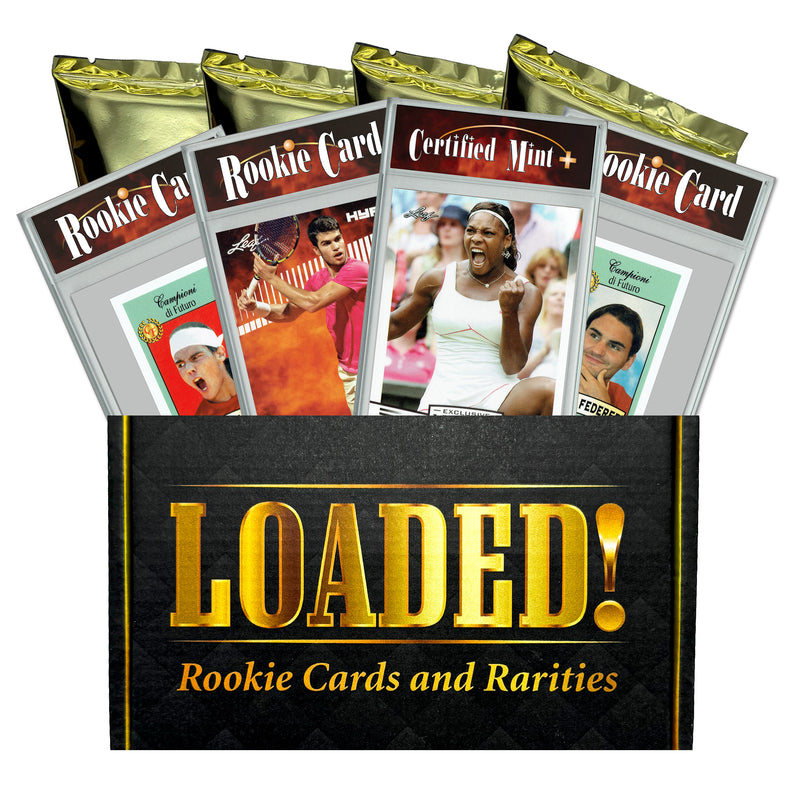 LOADED! Pro Tennis Collector's Box: 4 Certified Mint+ Rookie Cards - Carlos Alcaraz, Jannik Sinner, Novak Djokovic, Serena Williams, Roger Federer, Rafael Nadal