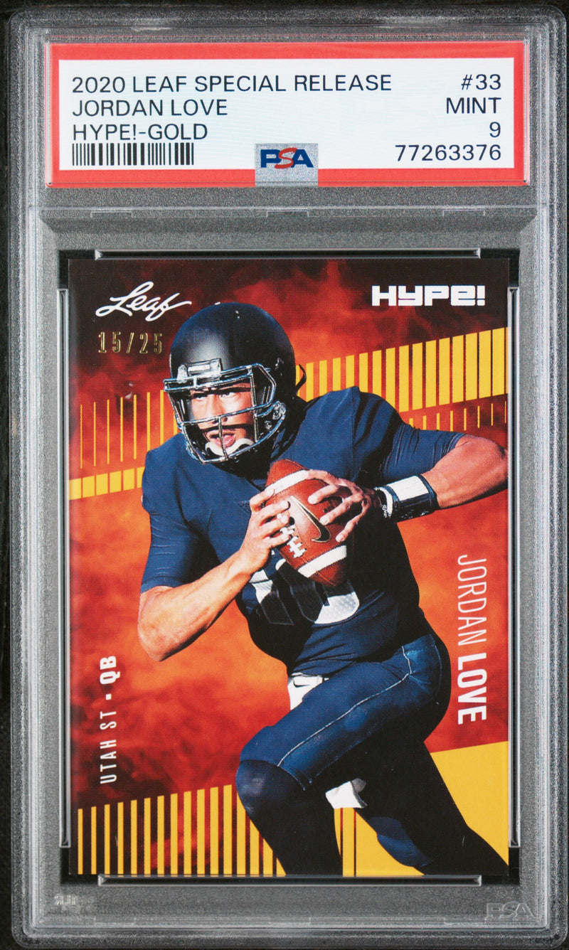 Jordan Love Rookie Card Green Bay PSA MINT 9 (Mint) Football Trading Card 2020 Leaf Hype #33 Gold #15/25