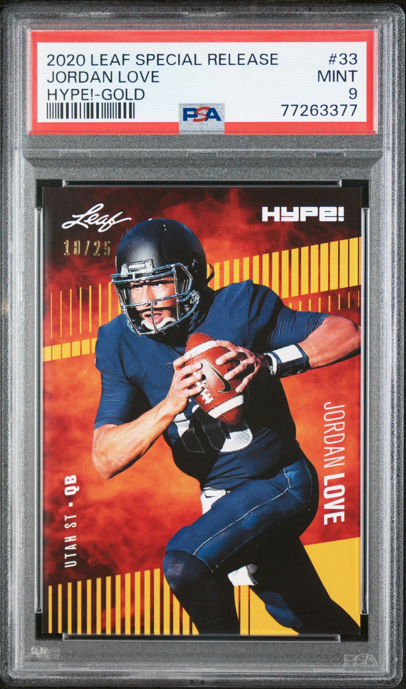 Jordan Love Rookie Card Green Bay PSA MINT 9 (Mint) Football Trading Card 2020 Leaf Hype #33 Gold #18/25