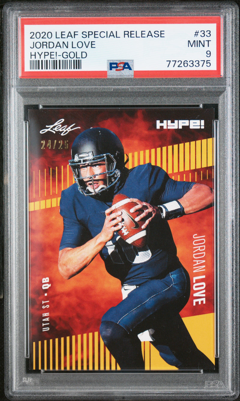 Jordan Love Rookie Card Green Bay PSA MINT 9 (Mint) Football Trading Card 2020 Leaf Hype #33 Gold #24/25