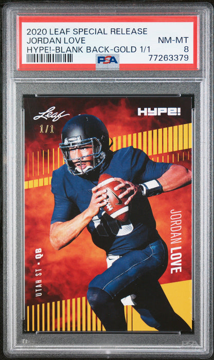 PSA 8 NM-MT Jordan Love 2020 Leaf Hype #33 Rookie Card Gold Blank Back #1/1