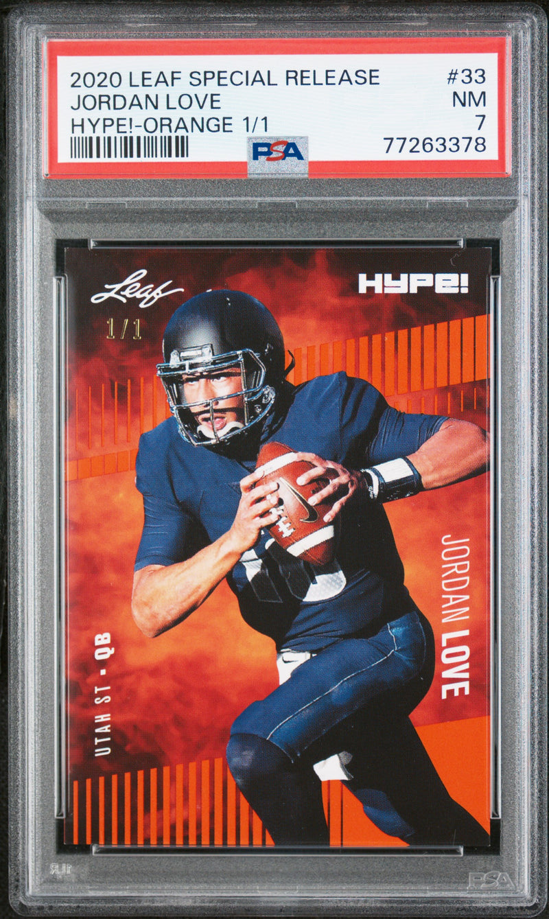 Jordan Love Rookie Card Green Bay PSA NM 7 (Near Mint) Football Trading Card 2020 Leaf Hype #33 Orange #1/1