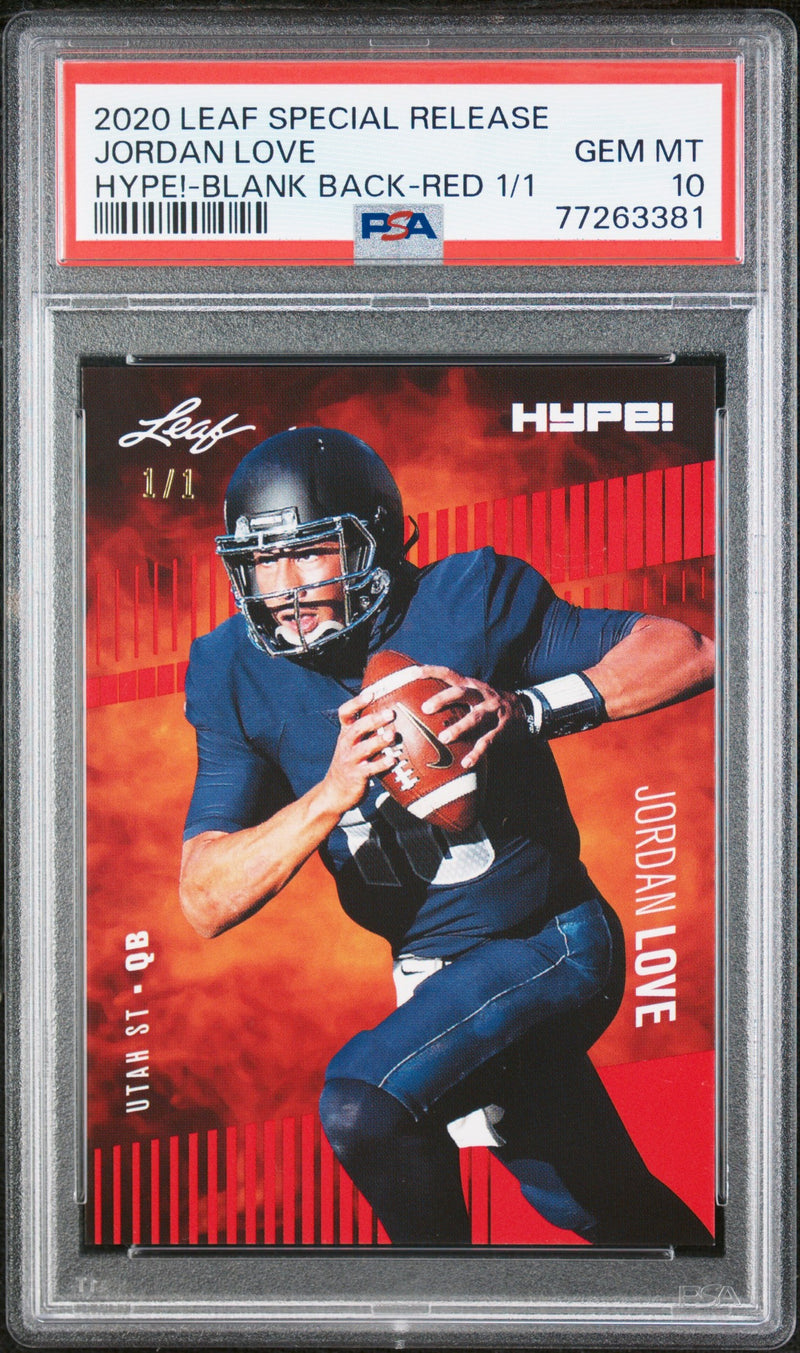Jordan Love Rookie Card Green Bay PSA GEM-MT 10 (Gem Mint) Football Trading Card 2020 Leaf Hype #33 Red Blank Back #1/1