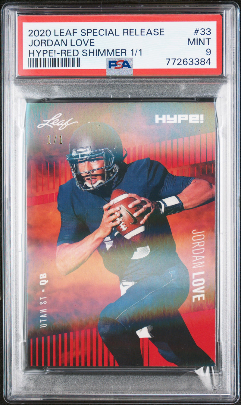 Jordan Love Rookie Card Green Bay PSA MINT 9 (Mint) Football Trading Card 2020 Leaf Hype #33 Red Shimmer 1/1