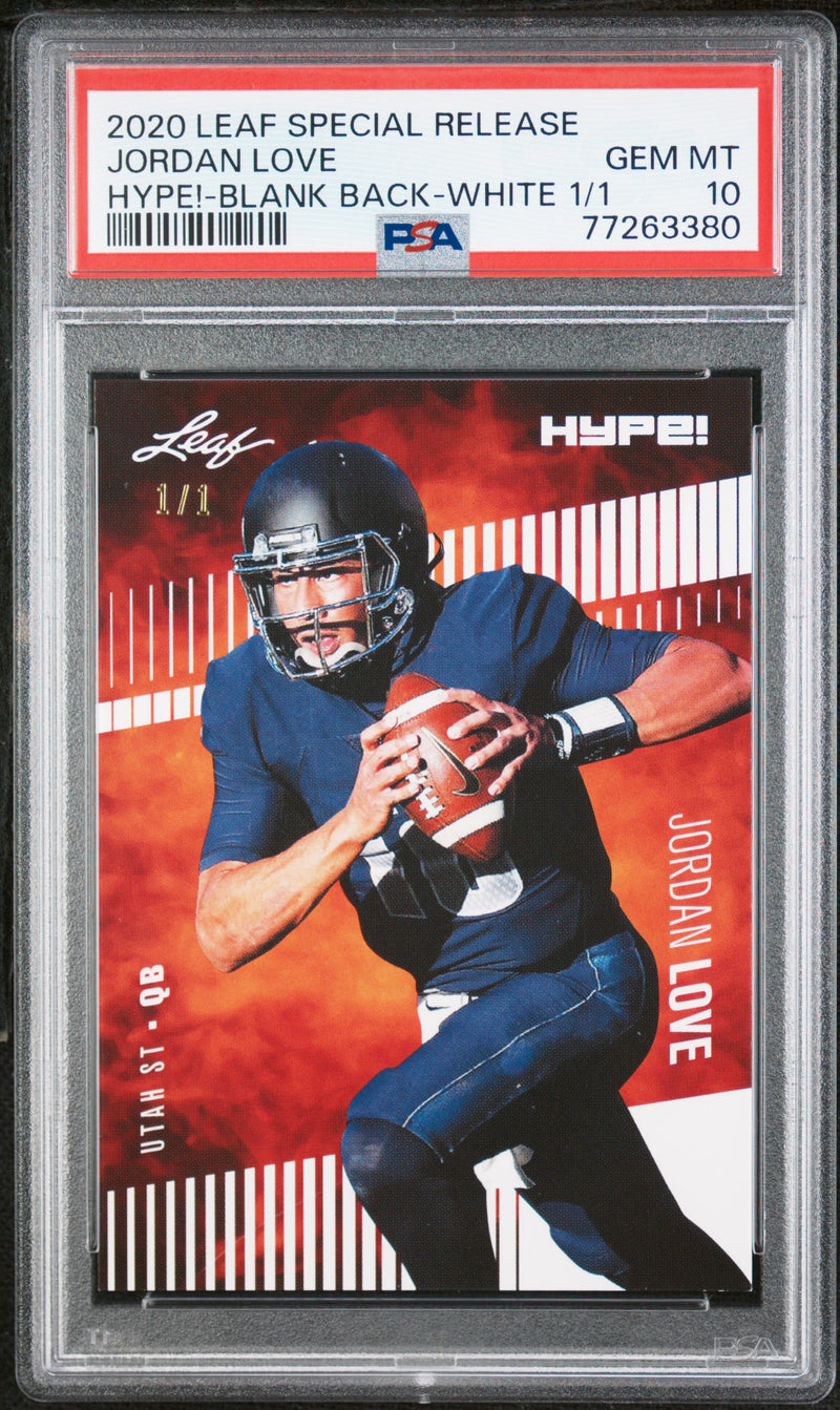 Jordan Love Rookie Card Green Bay PSA GEM-MT 10 (Gem Mint) Football Trading Card 2020 Leaf Hype #33 White Blank Back #1/1
