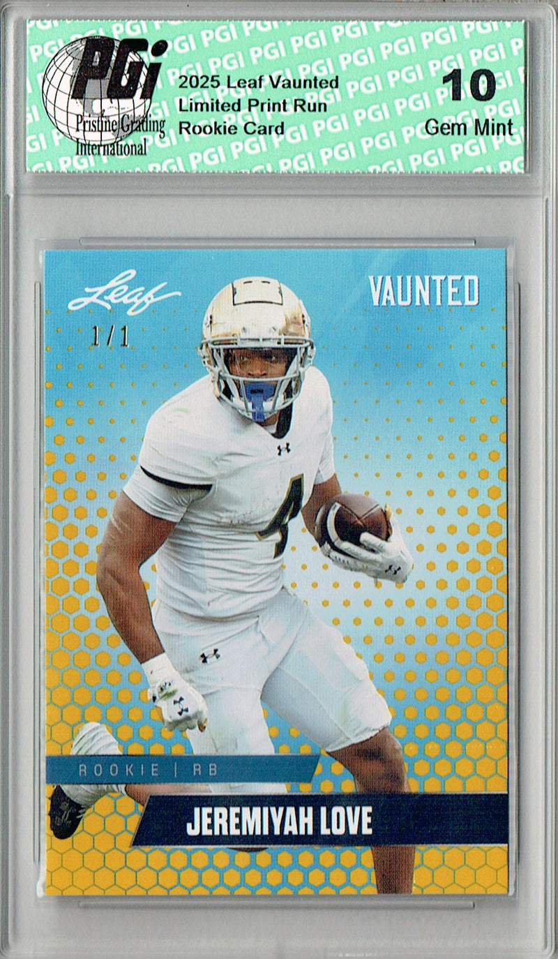 Jeremiyah Love Rookie Card Notre Dame / Arizona PGI 10 Football Trading Card 2025 Leaf Vaunted #V-09 Gold Blank Back 1/1