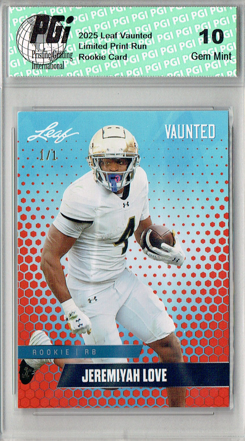 Jeremiyah Love Rookie Card Notre Dame / Arizona PGI 10 Football Trading Card 2025 Leaf Vaunted #V-09 Masterpiece 1 of 1