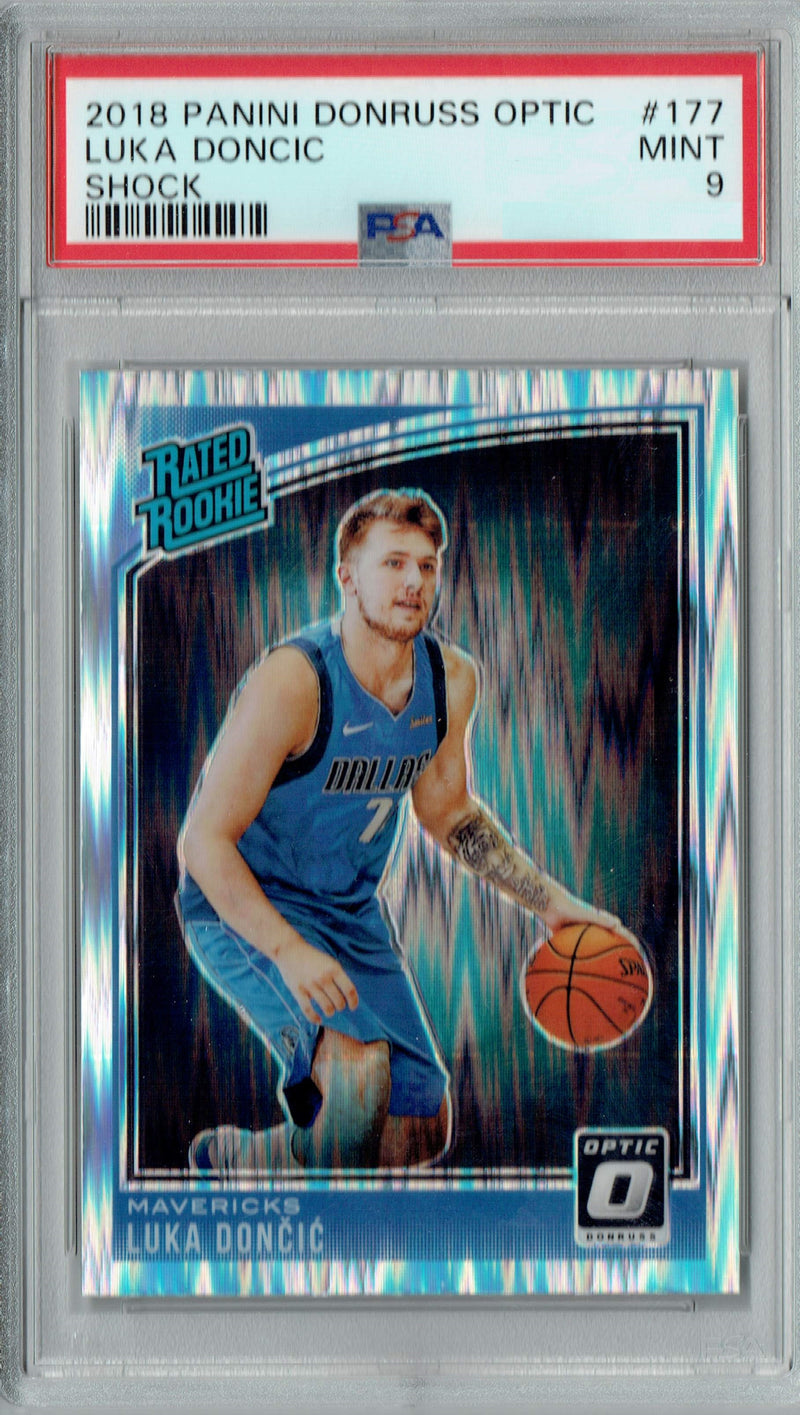 PSA 9 MINT Luka Doncic 2018 Panini Donruss Optic #177 Rookie Card Shock SP