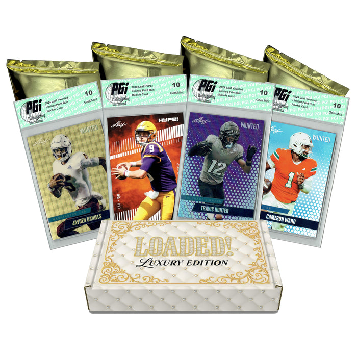 LOADED! LUX Football Limited Edition Collector's Box: 4 PGI 10 Leaf Rookie Cards & Rarities - Travis Hunter, Josh Allen, Cam Ward, Jayden Daniels, Bo Nix & More