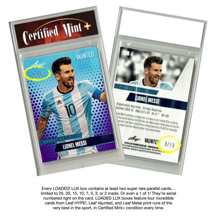 LOADED! LUX Soccer Limited Edition Collector's Box: 4 Certified Mint+ Leaf Rookie Cards & Rarities - Lamine Yamal, Lionel Messi, Pele, Cristiano Ronaldo & More