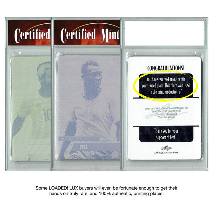 LOADED! LUX Soccer Limited Edition Collector's Box: 4 Certified Mint+ Leaf Rookie Cards & Rarities - Lamine Yamal, Lionel Messi, Pele, Cristiano Ronaldo & More