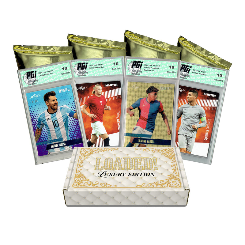 PGI 10 LOADED! LUX Soccer Limited Edition Collector's Box: 4 Leaf Rookie Cards & Rarities - Lamine Yamal, Lionel Messi, Pele, Cristiano Ronaldo and more