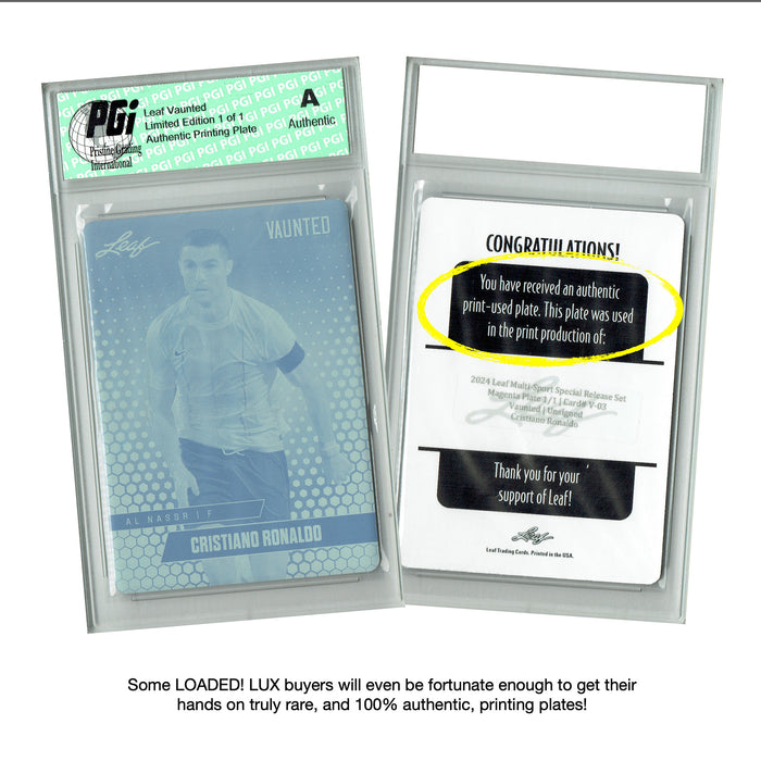 LOADED! LUX Soccer Limited Edition Collector's Box: 4 PGI 10 Leaf Rookie Cards & Rarities - Lamine Yamal, Lionel Messi, Pele, Cristiano Ronaldo & More