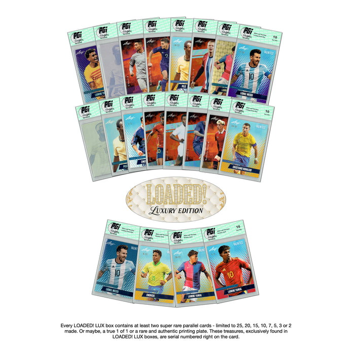 LOADED! LUX Soccer Limited Edition Collector's Box: 4 PGI 10 Leaf Rookie Cards & Rarities - Lamine Yamal, Lionel Messi, Pele, Cristiano Ronaldo & More