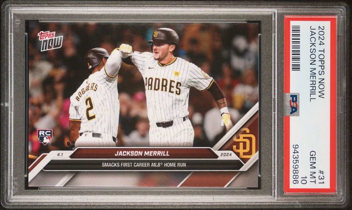 PSA 10 Jackson Merrill 2024 Topps Now #31 1st MLB Home Run! Rookie Card