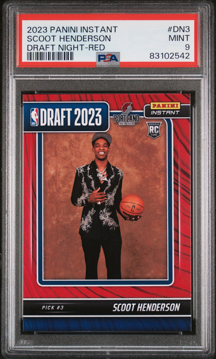 PSA 9 MINT Scoot Henderson 2023 Panini Instant #DN-3 Rookie Card Draft Night Red #22/25