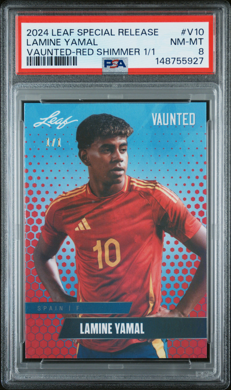 PSA 8 Lamine Yamal 2024 Leaf Vaunted #V-10 Red Shimmer 1/1 Rookie Card Spain