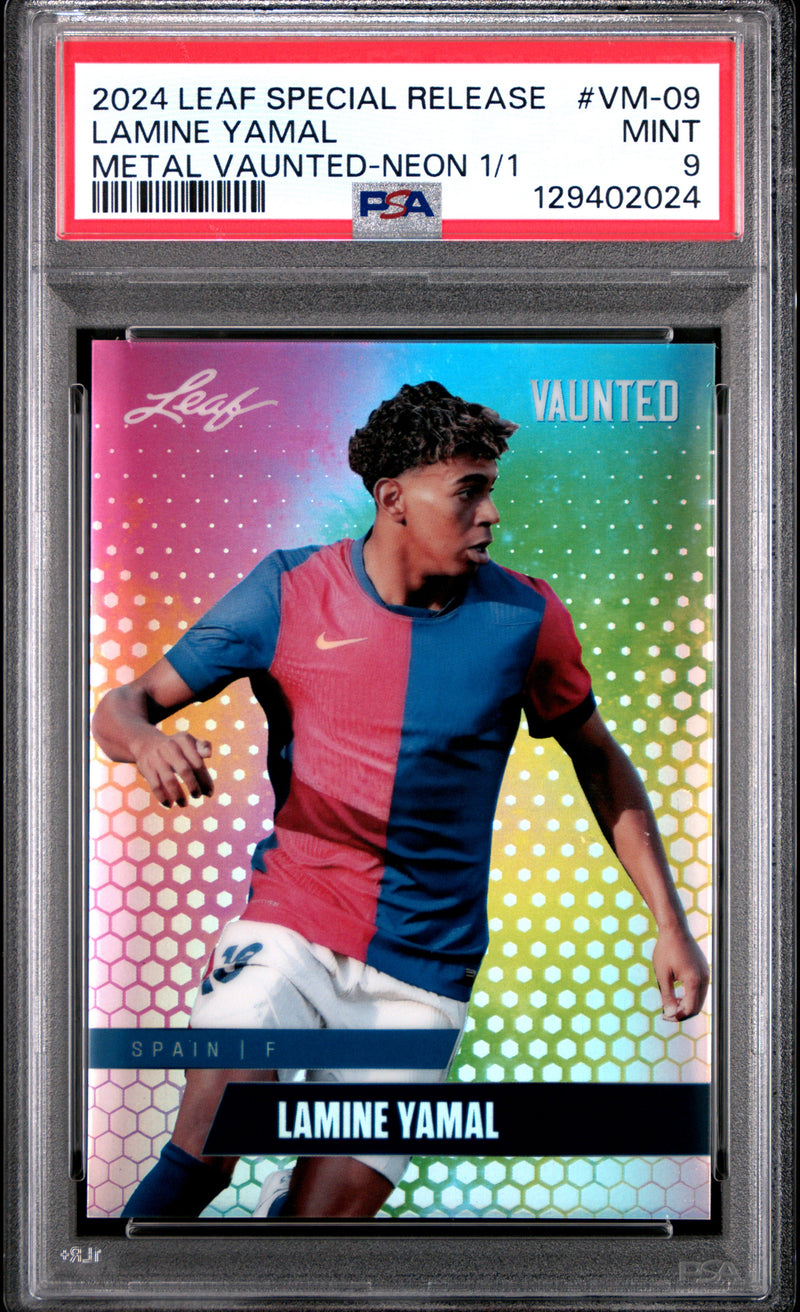 PSA 9 Lamine Yamal 2024 Leaf Vaunted Metal #VM-09 Neon 1/1 Rookie Card Barcelona