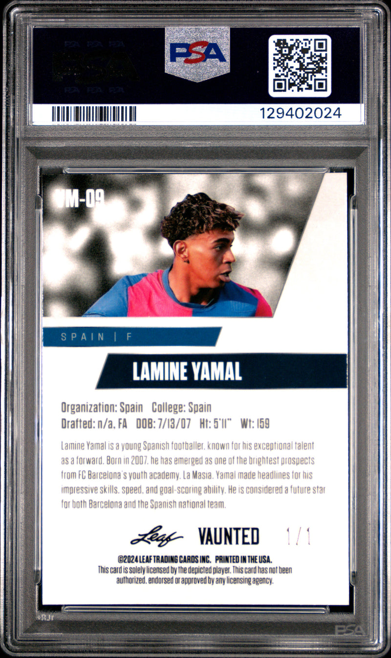 PSA 9 Lamine Yamal 2024 Leaf Vaunted Metal #VM-09 Neon 1/1 Rookie Card Barcelona