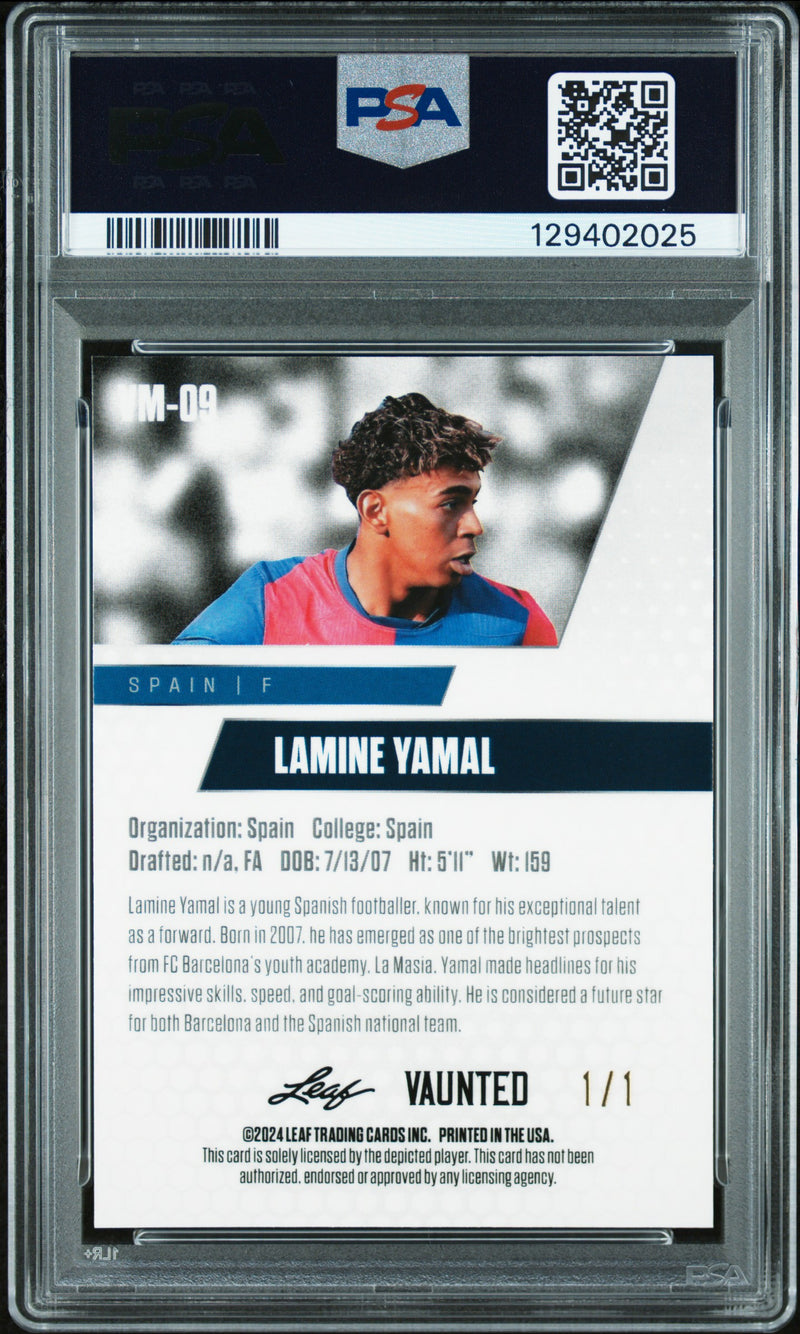 PSA 9 Lamine Yamal 2024 Leaf Vaunted Metal #VM-09 Burst 1/1 Rookie Card Barcelona
