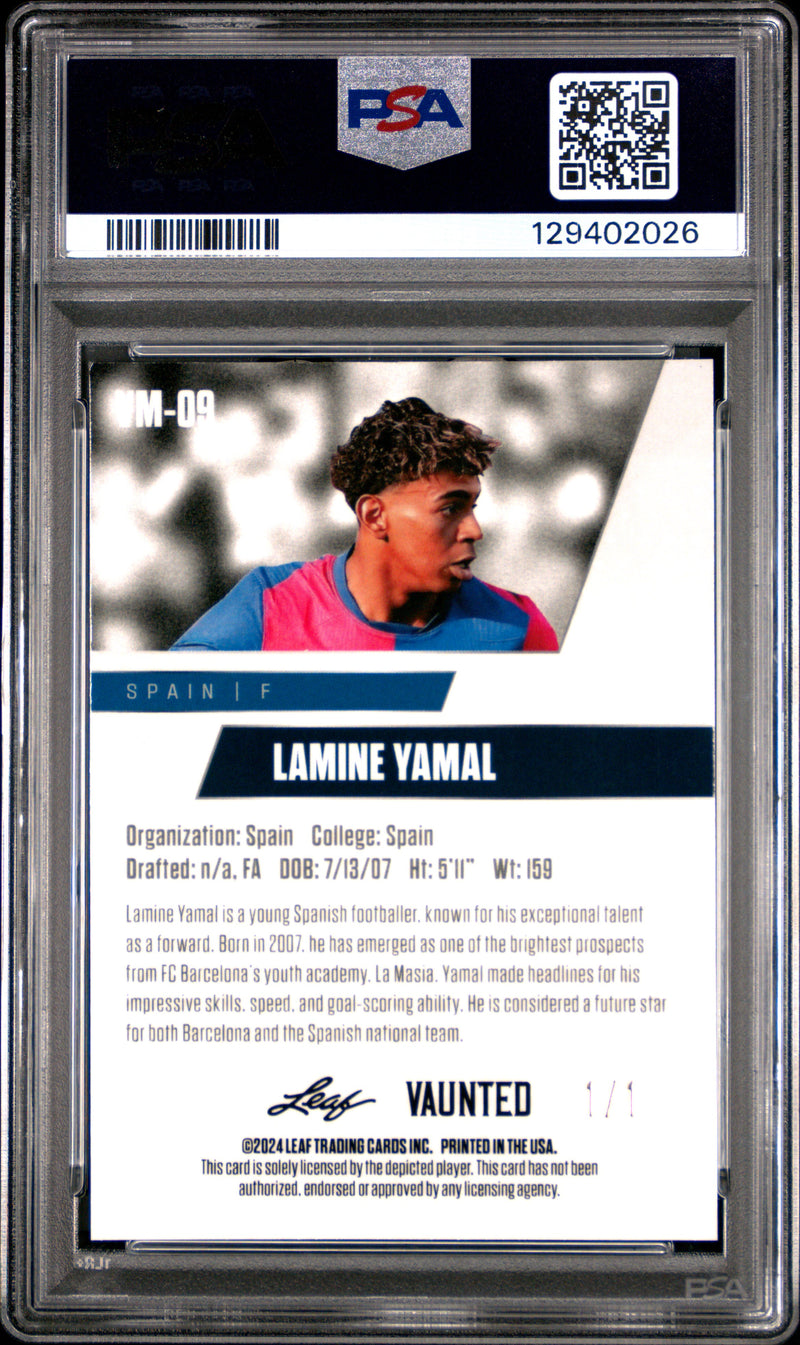 PSA 9 Lamine Yamal 2024 Leaf Vaunted Metal #VM-09 Gold 1/1 Rookie Card Barcelona