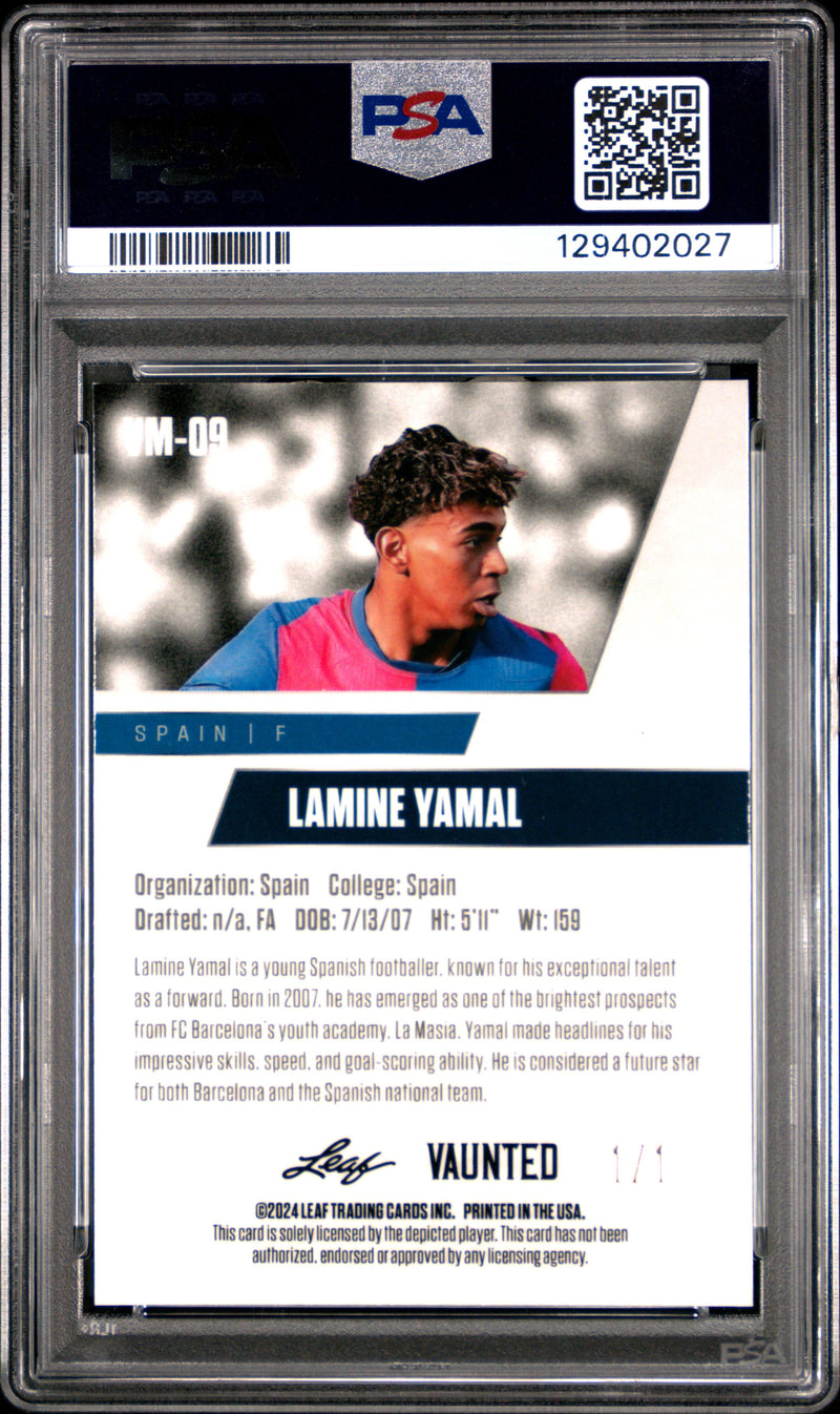 PSA 9 Lamine Yamal 2024 Leaf Vaunted Metal #VM-09 Platinum 1/1 Rookie Card Barcelona