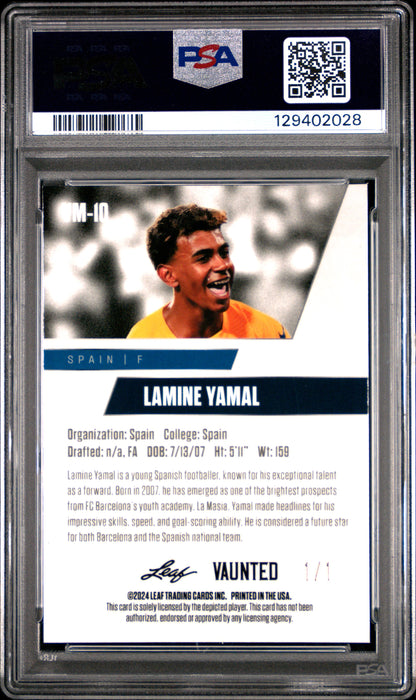 PSA 8 Lamine Yamal 2024 Leaf Vaunted Metal #VM-10 Matrix 1/1 Rookie Card
