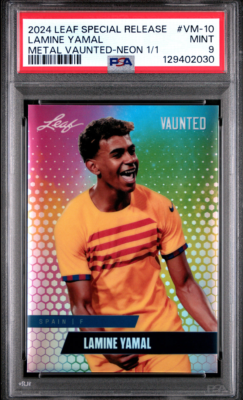 PSA 9 Lamine Yamal 2024 Leaf Vaunted Metal #VM-10 Neon 1/1 Rookie Card Spain