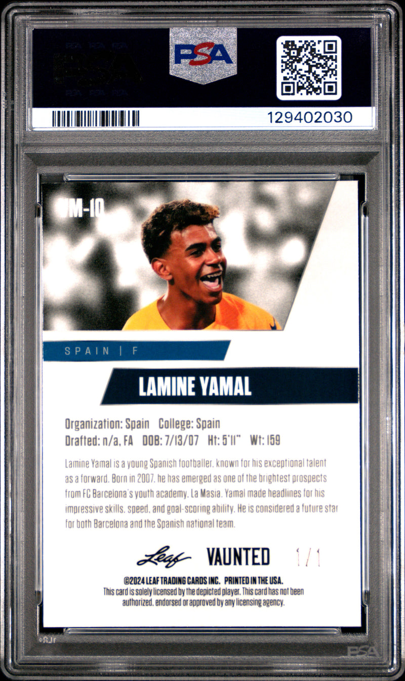 PSA 9 Lamine Yamal 2024 Leaf Vaunted Metal #VM-10 Neon 1/1 Rookie Card Spain