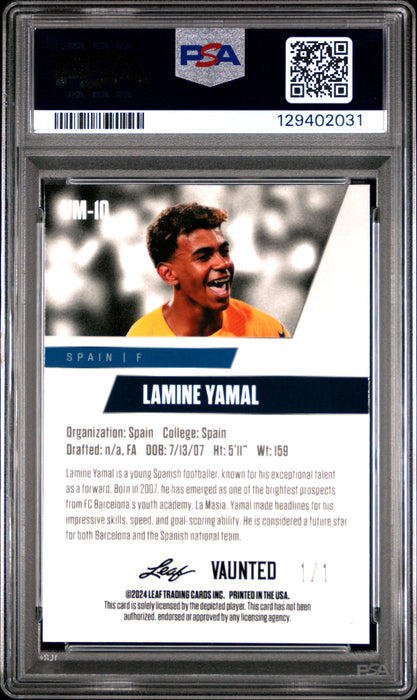 PSA 9 Lamine Yamal 2024 Leaf Vaunted Metal #VM-10 Gold 1/1 Rookie Card