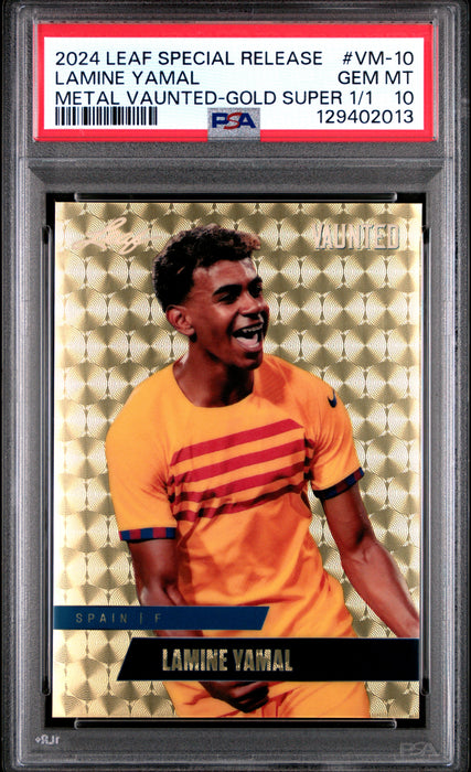 PSA 10 Lamine Yamal 2024 Leaf Vaunted Metal #VM-10 Gold Superprismatic 1/1 Rookie Card