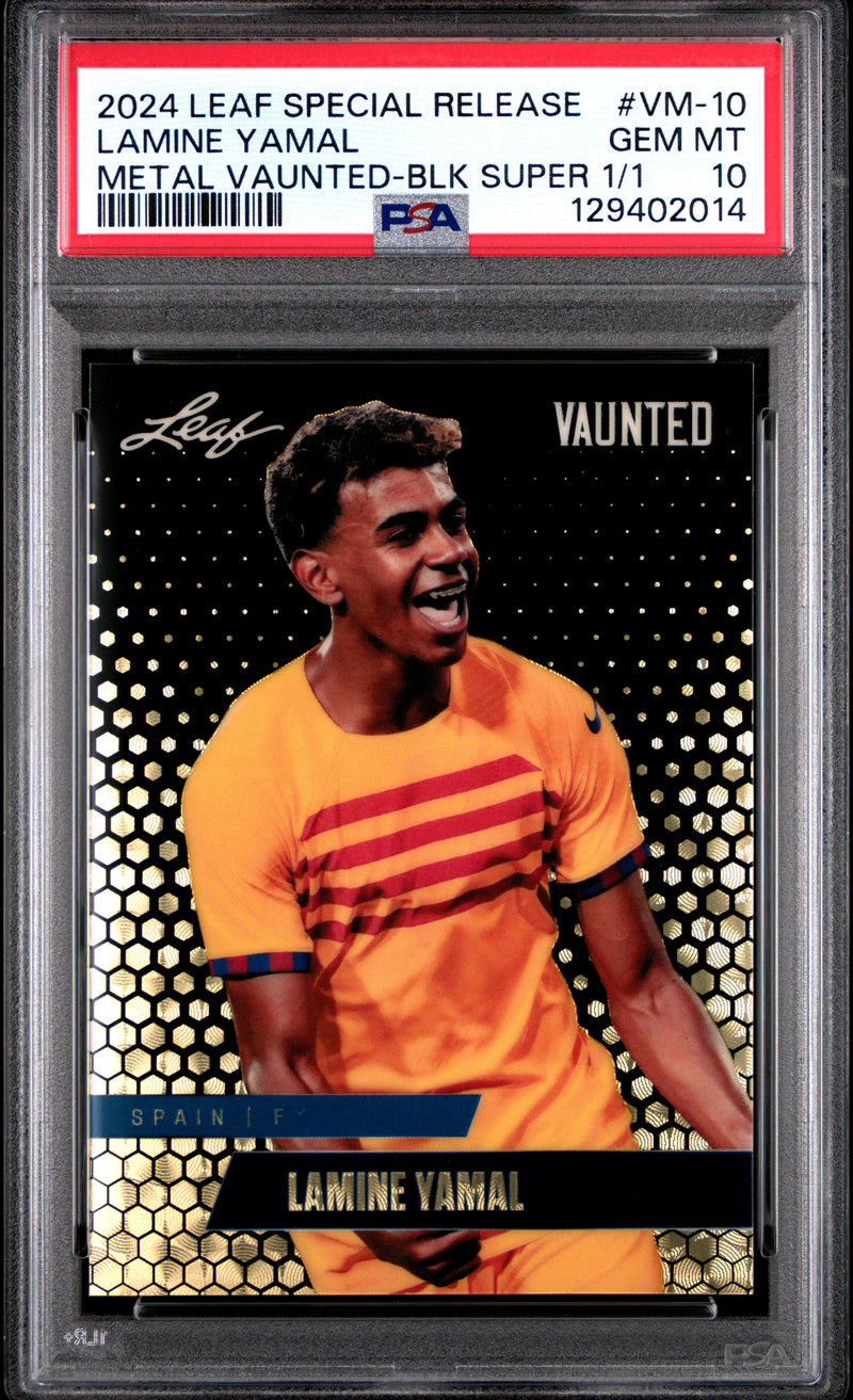 PSA 10 Lamine Yamal 2024 Leaf Vaunted Metal #VM-10 Black Superprismatic 1/1 Rookie Card Spain