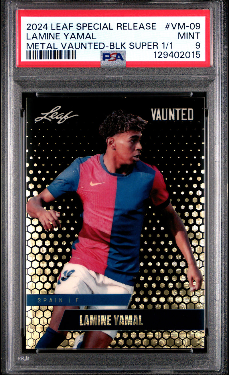PSA 9 Lamine Yamal 2024 Leaf Vaunted Metal #VM-09 Black Superprismatic 1/1 Rookie Card Barcelona