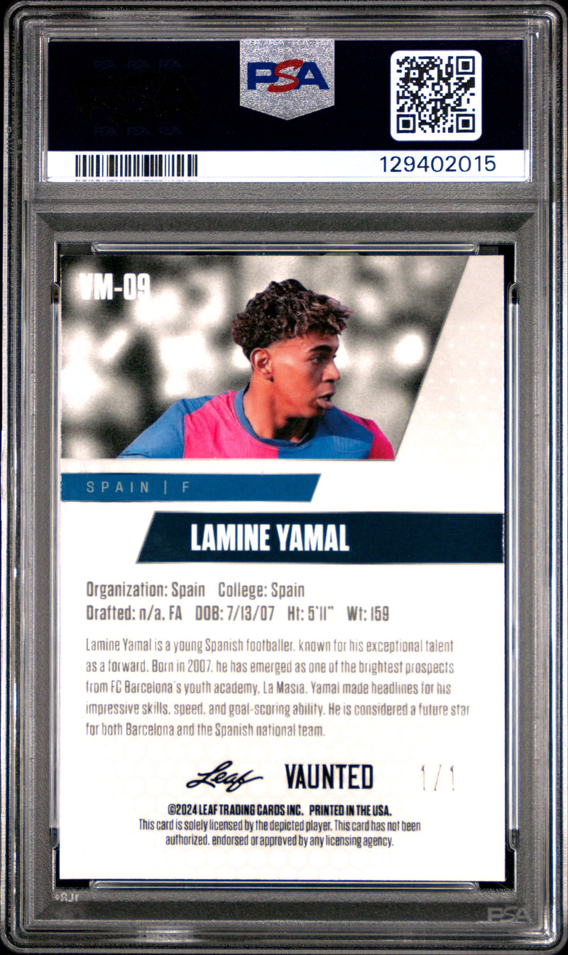 PSA 9 Lamine Yamal 2024 Leaf Vaunted Metal #VM-09 Black Superprismatic 1/1 Rookie Card Barcelona