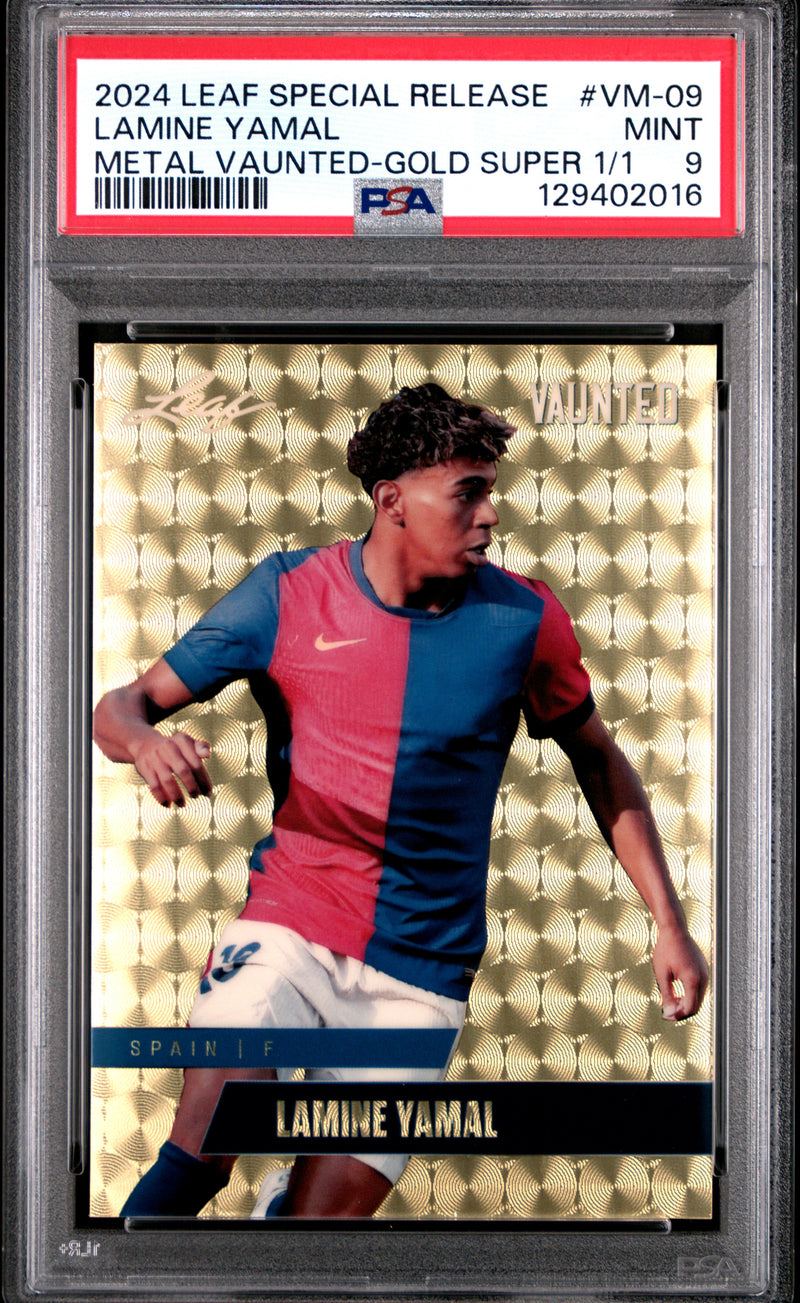 PSA 9 Lamine Yamal 2024 Leaf Vaunted Metal #VM-09 Gold Superprismatic 1/1 Rookie Card Barcelona