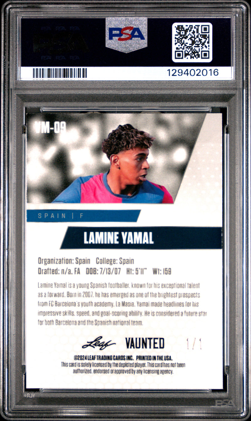 PSA 9 Lamine Yamal 2024 Leaf Vaunted Metal #VM-09 Gold Superprismatic 1/1 Rookie Card Barcelona