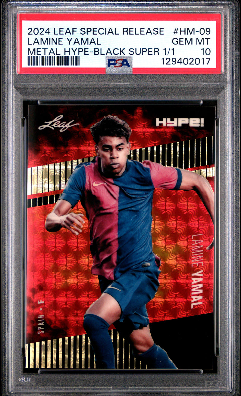 PSA 10 Lamine Yamal 2024 Leaf HYPE! Metal #HM-09 Black Superprismatic 1/1 Rookie Card Barcelona