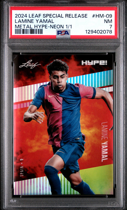 PSA 7 Lamine Yamal 2024 Leaf HYPE! Metal #HM-09 Neon 1/1 Rookie Card