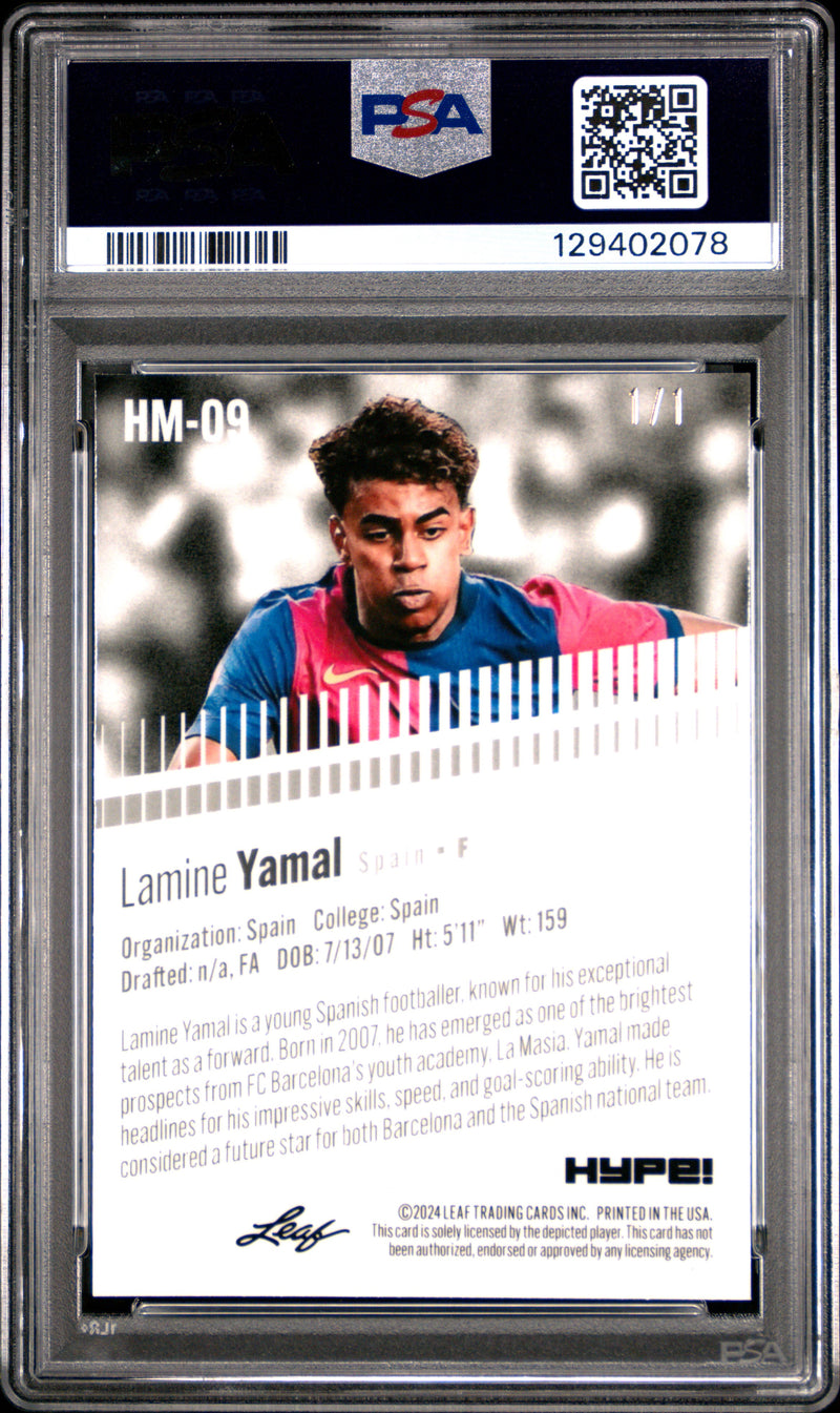PSA 7 Lamine Yamal 2024 Leaf HYPE! Metal #HM-09 Neon 1/1 Rookie Card Barcelona